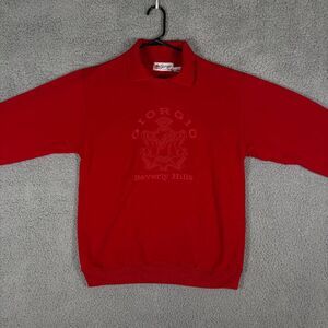 Giorgio Beverly Hills Sweatshirt‎ Pullover Collared Embroidered Logo Red Medium